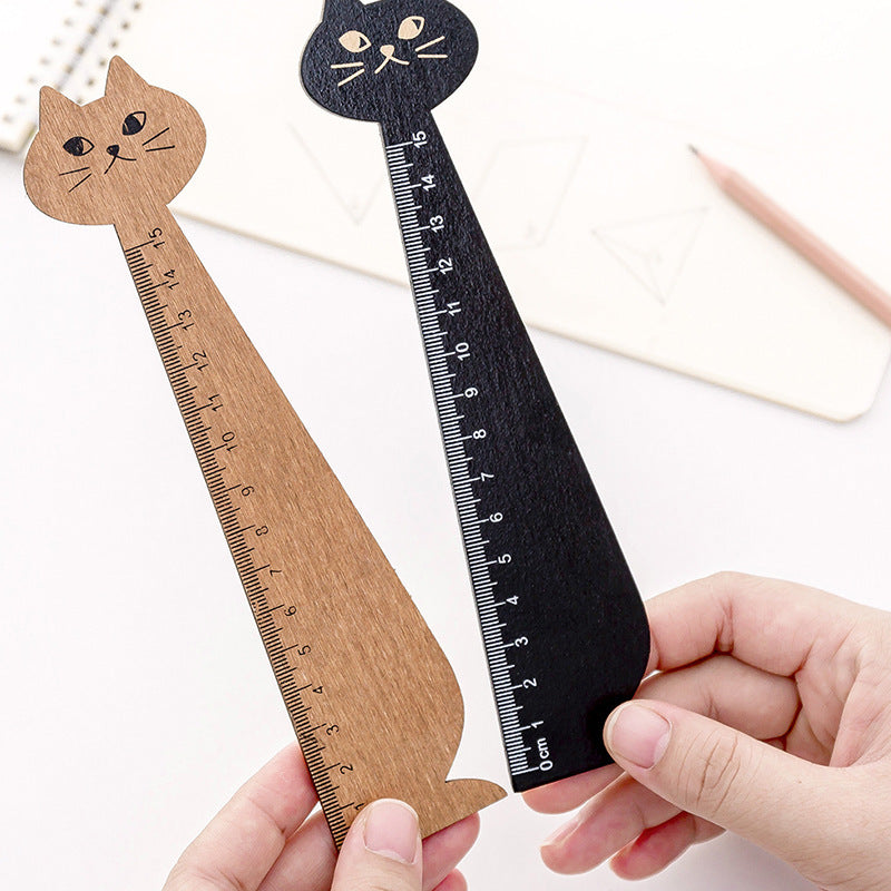 Through Lovely Cat Shape Solid Wooden Ruler Measurement