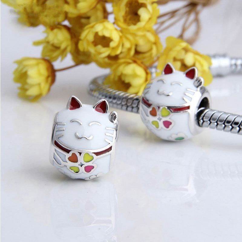 Lucky Cat Loose Beads Bracelet Beaded Jewelry Sterling Silver Animal Drip Bead Accessories