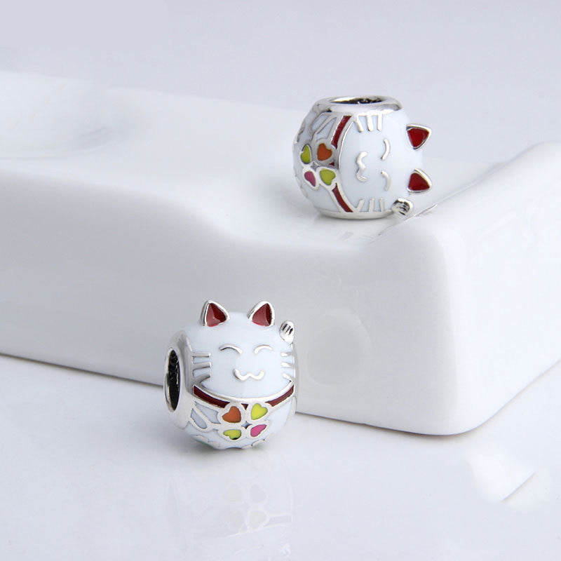 Lucky Cat Loose Beads Bracelet Beaded Jewelry Sterling Silver Animal Drip Bead Accessories