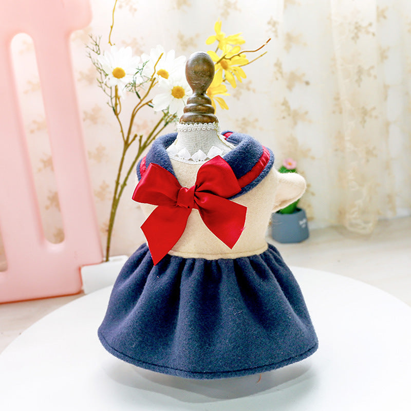 Dog Cat Clothes Cute Cat Cat Costume Navy Blue Bow Student Princess Skirt