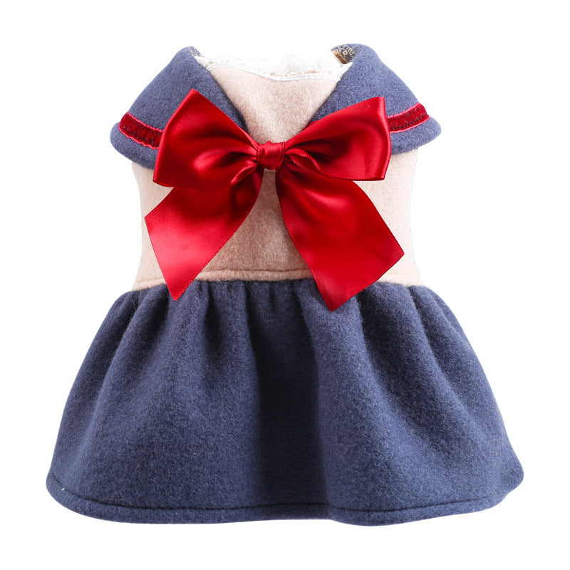 Dog Cat Clothes Cute Cat Cat Costume Navy Blue Bow Student Princess Skirt