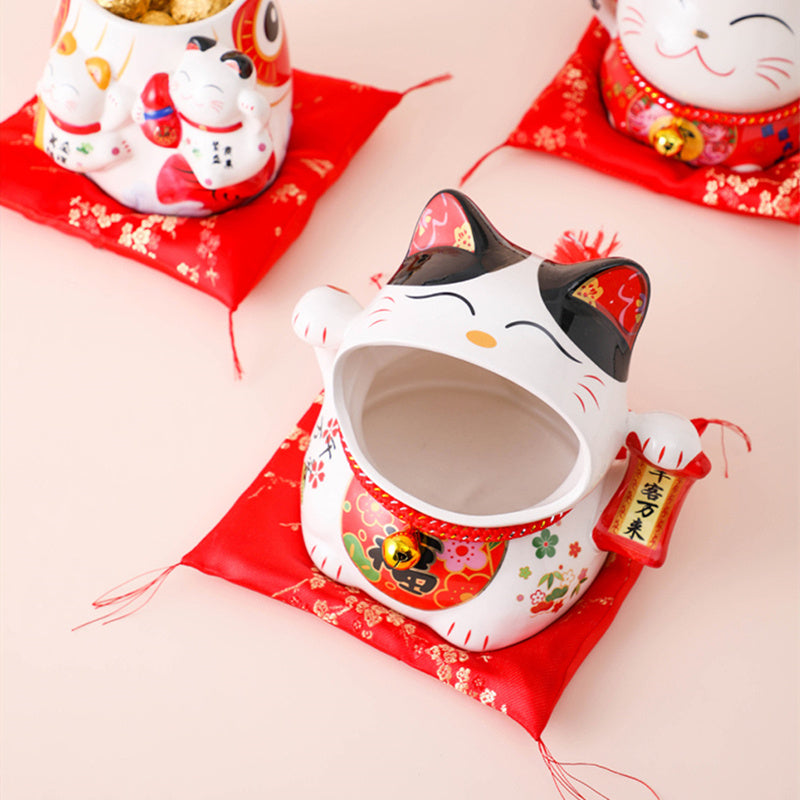 Ceramic Candy Jar Lucky Cat Ornaments, Big Mouth