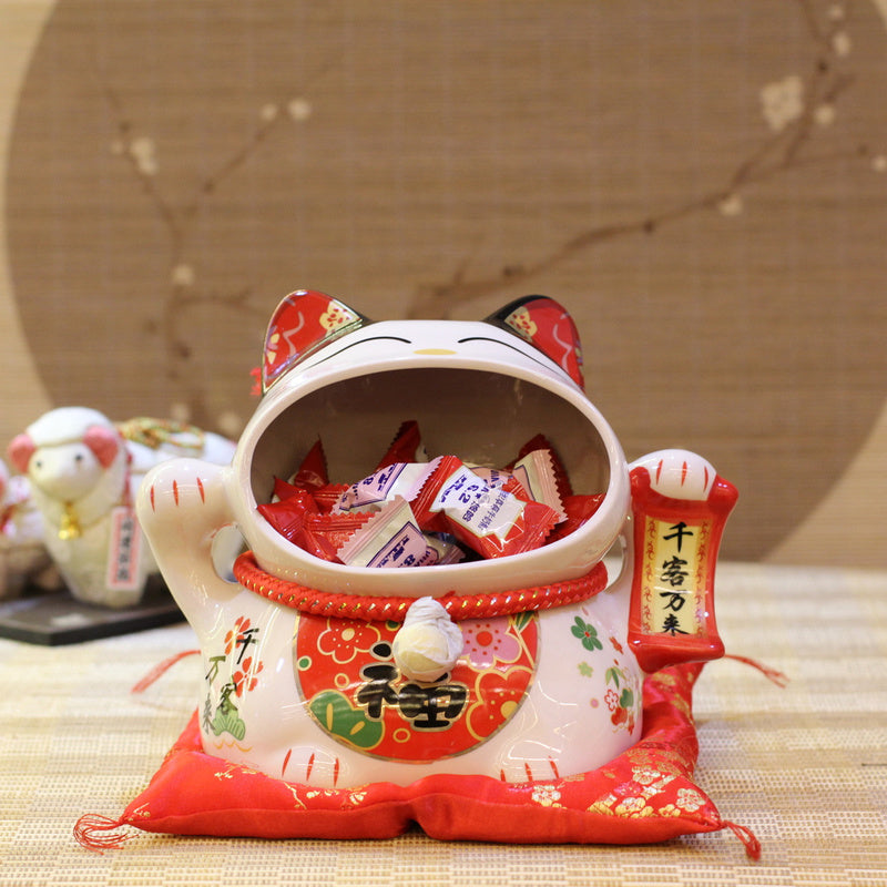 Ceramic Candy Jar Lucky Cat Ornaments, Big Mouth