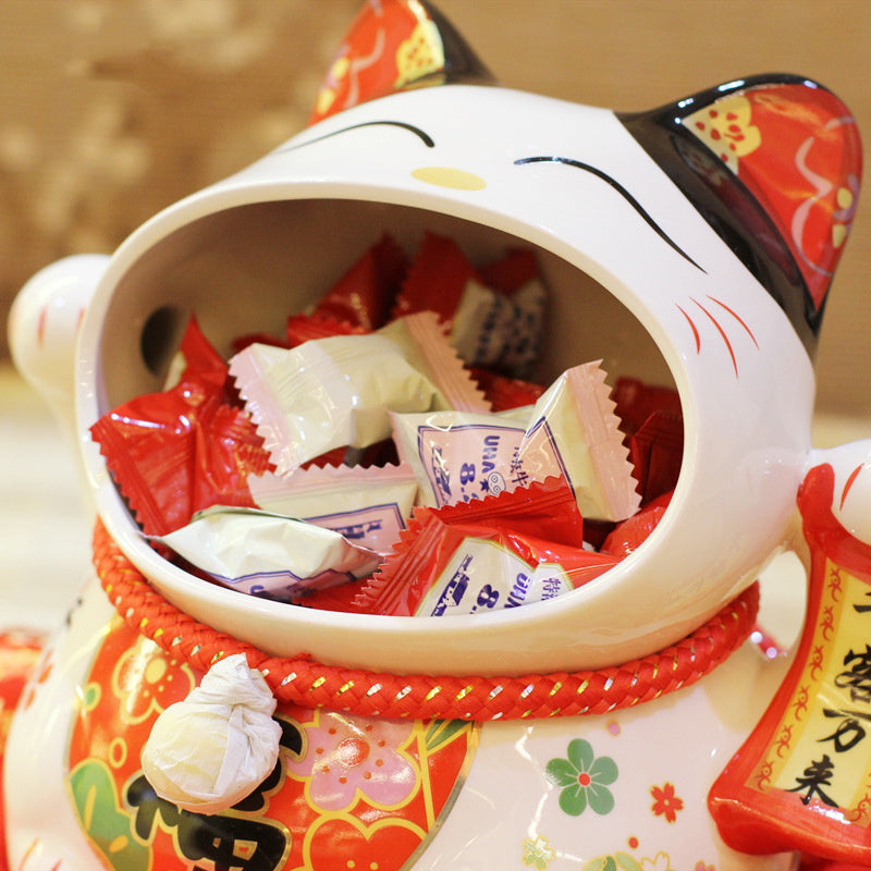 Ceramic Candy Jar Lucky Cat Ornaments, Big Mouth