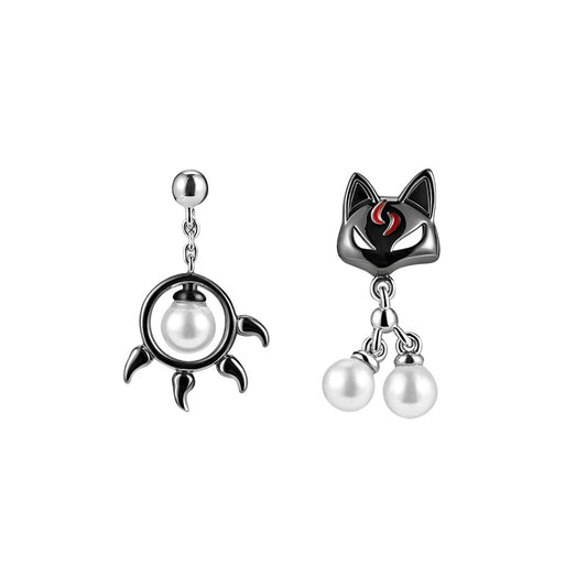 Thaya 925 Sterling Silver Earring Cute Black Cat & Paw Stud Earring  Japanese Style For Women Silver Ear Fashion Fine Jewelry