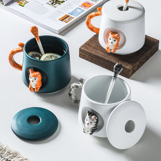 Cat Cartoon Ceramic Cup Three Dimensional Relief Mug