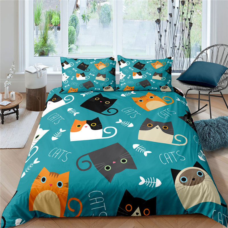 Cartoon Cat 3D HD Digital Printing Quilt Cover