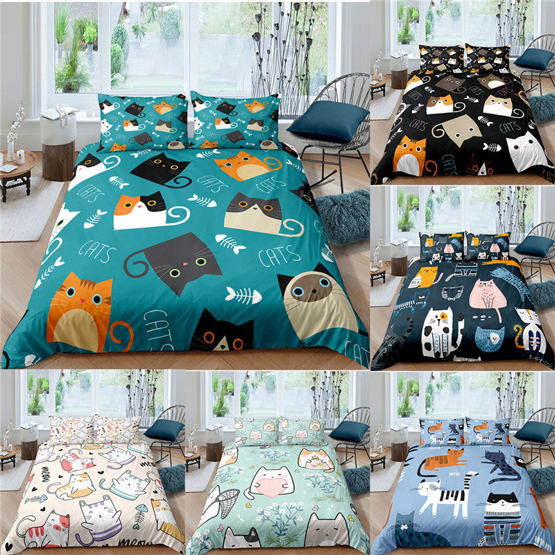 Cartoon Cat 3D HD Digital Printing Quilt Cover