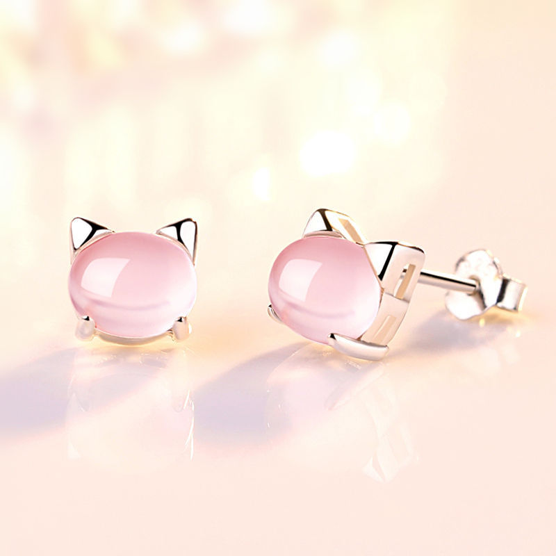 Girl Earrings Pure Silver Cute S925 Female Student Korean Cat Earrings Silver Children's Ear Jewelry Lover