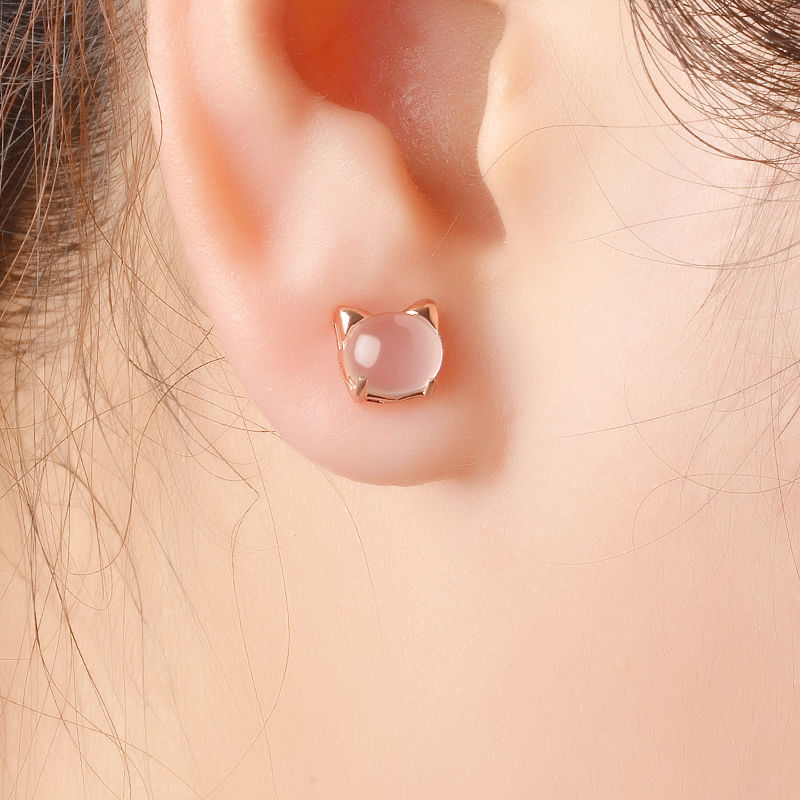 Girl Earrings Pure Silver Cute S925 Female Student Korean Cat Earrings Silver Children's Ear Jewelry Lover