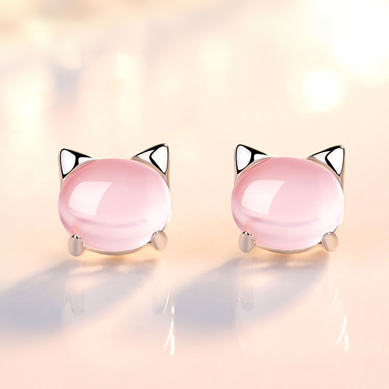 Girl Earrings Pure Silver Cute S925 Female Student Korean Cat Earrings Silver Children's Ear Jewelry Lover