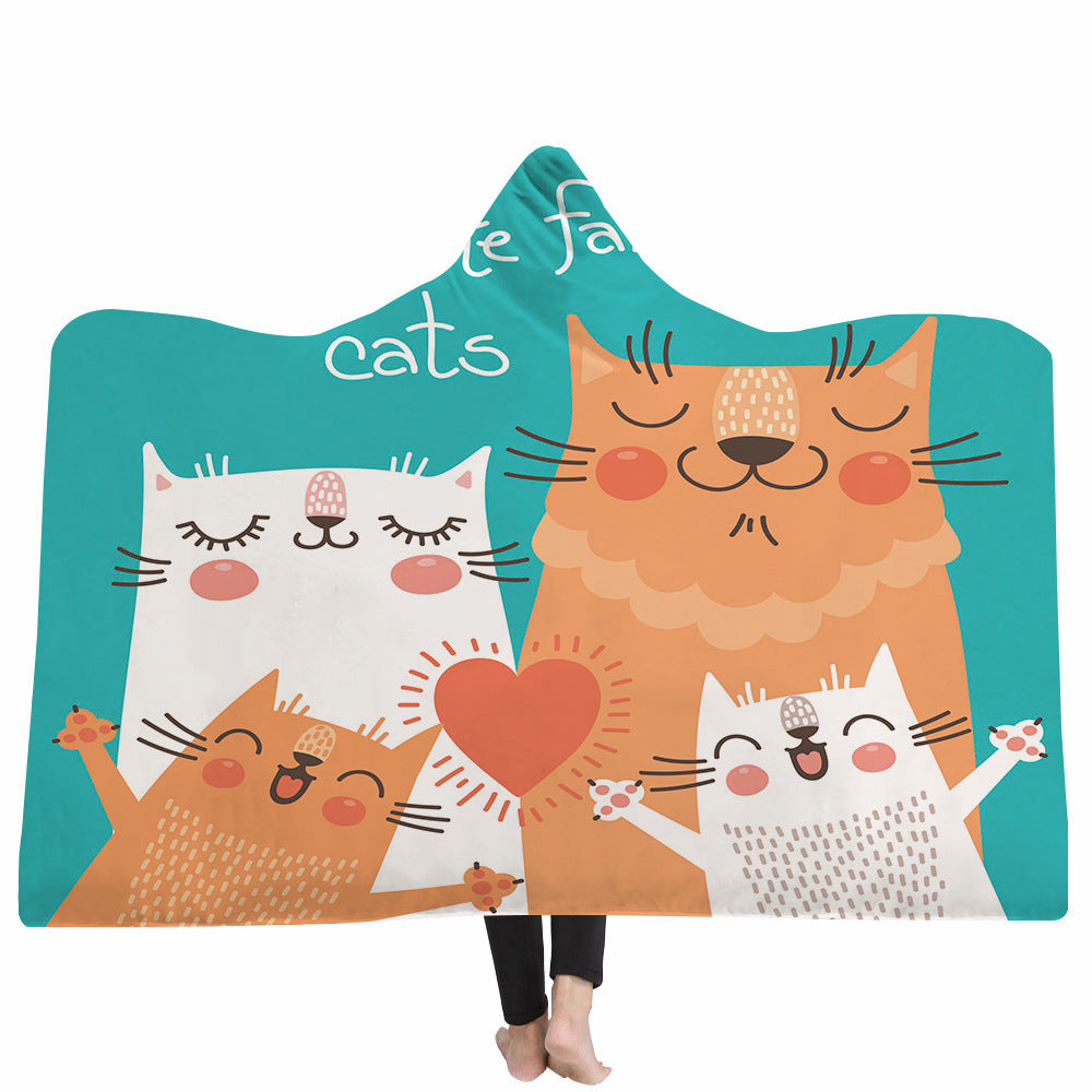 Cute cat with hood digital printing blanket