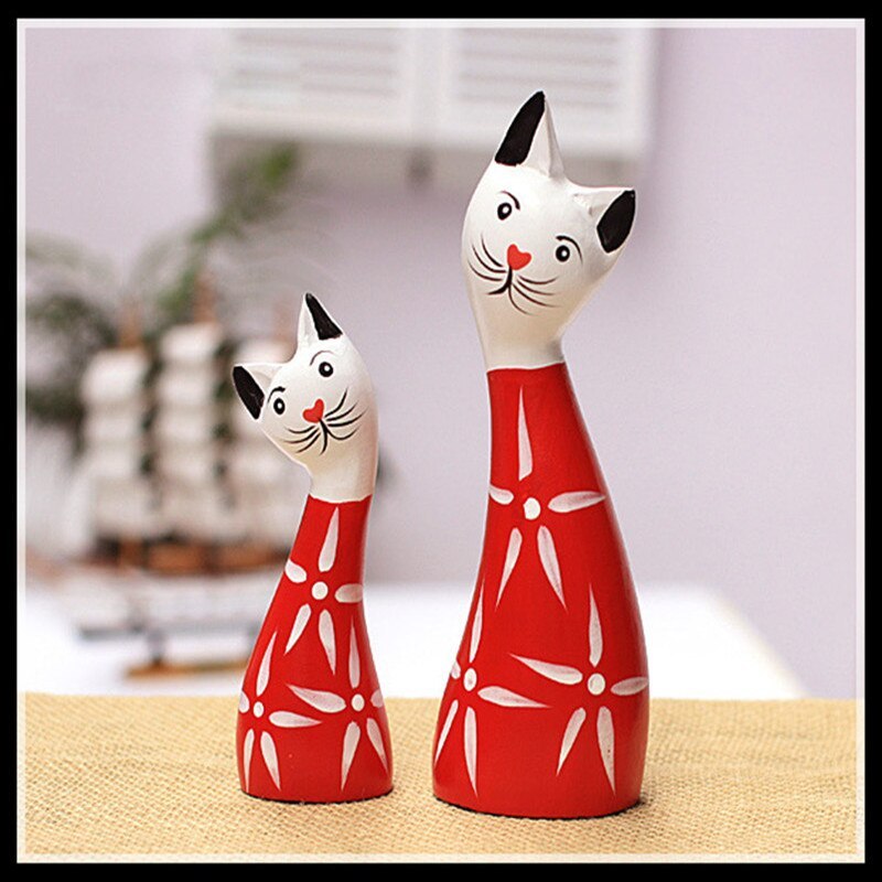 Solid wood hand-carved painted rich cat