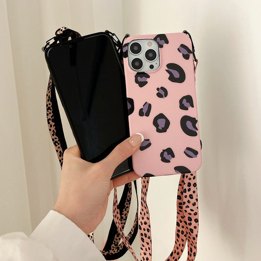 Cat Ear Leopard Lanyard Phone Case