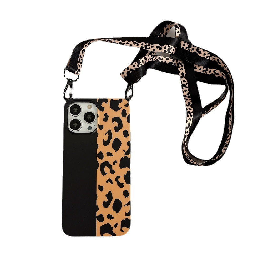 Cat Ear Leopard Lanyard Phone Case