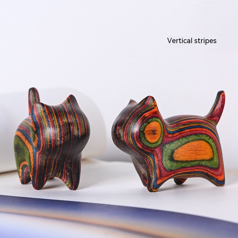 Painted Wooden Cat Ebony Playing Ornaments Wood Carving