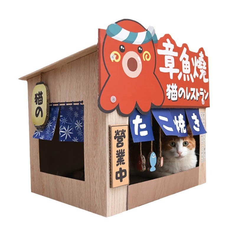 Large Japanese Style Cat Scratch Board Octopus Cat House