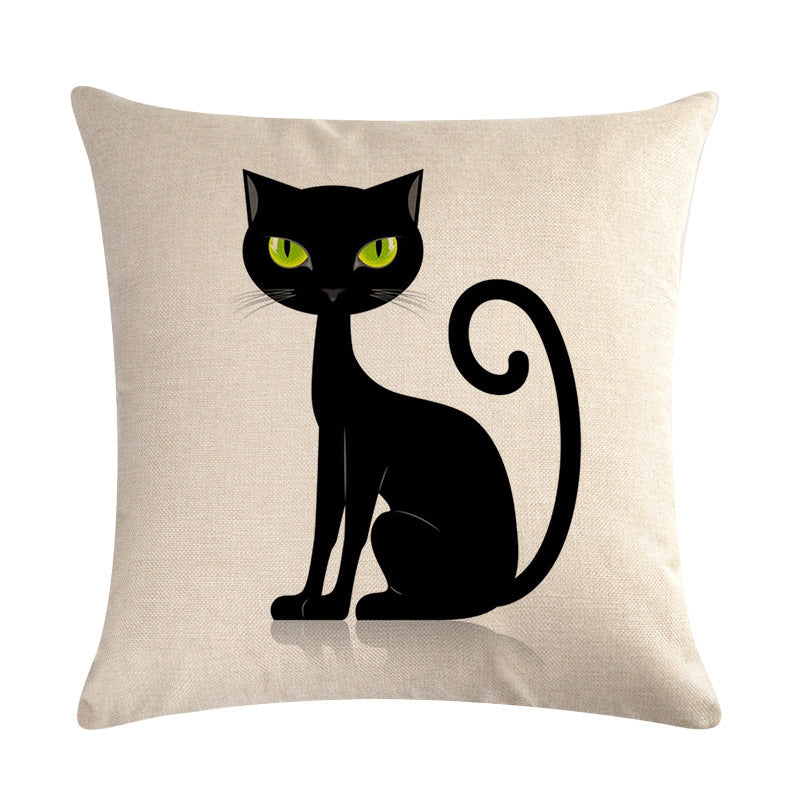 Little black cat series linen pillowcase