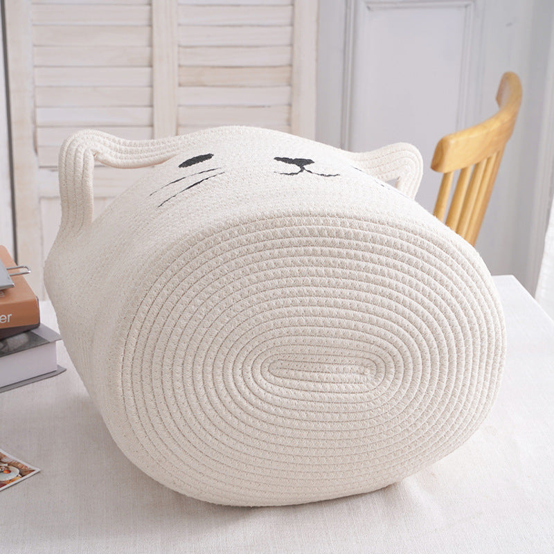 Handwoven Cotton Rope Storage Basket Dirty Clothes Basket Frame Storage Clothes Toy Folding Frame Cat Ear Basket