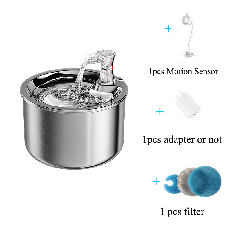 Stainless Steel Cat Water Dispenser Automatic Over-Circulation Flow Pet Smart Water Dispenser Cat Filter Drinking Bowl