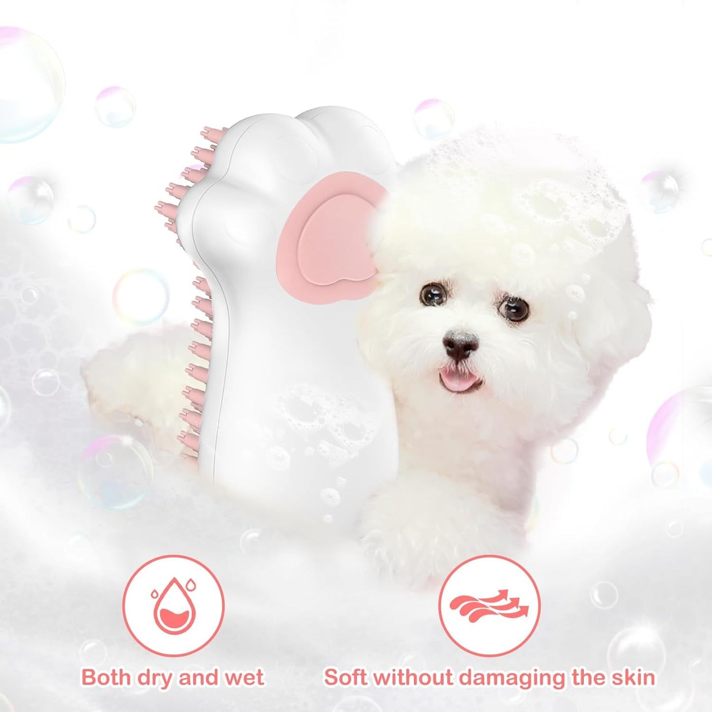 Dog Cat Bath Brush Comb Brush Puppy Pet Grooming Bath Massage Brush With Soap And Shampoo Dispenser Soft Silicone Bristle For Medium Short Haired Dogs Cats Shower