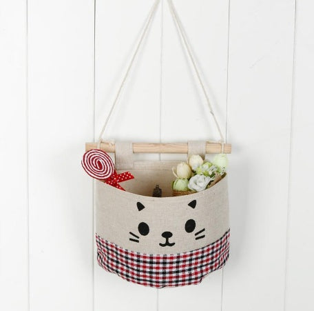 Linen Cat Hanging Storage Bag