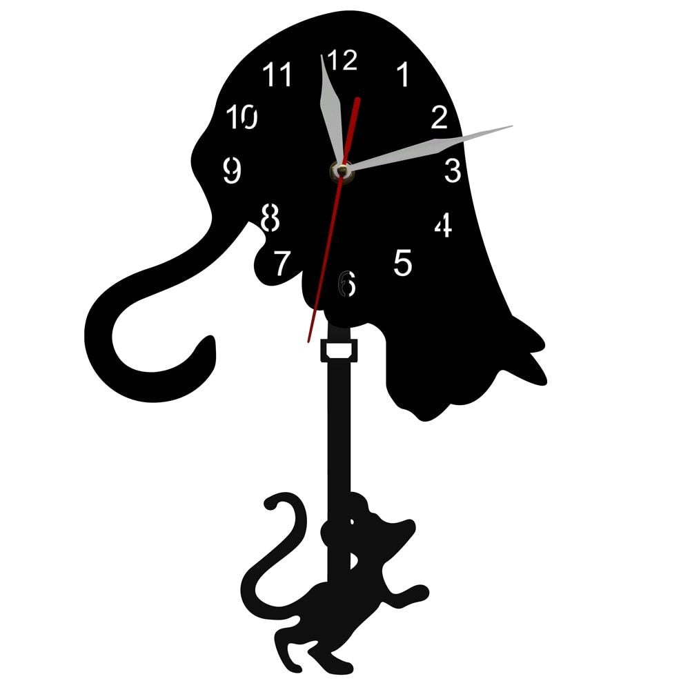 Cute cat and rattle wall clock