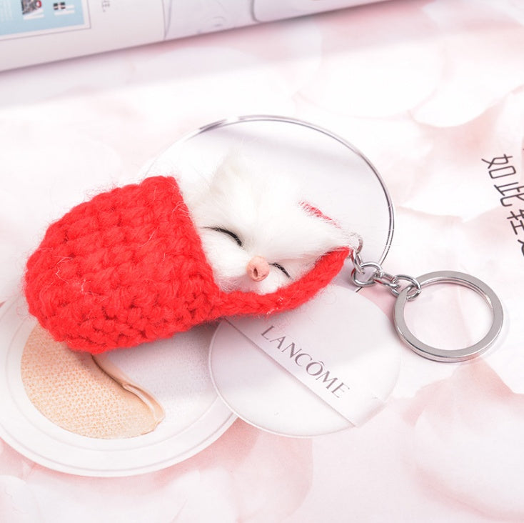 Sleeping cat key ring