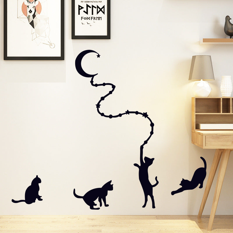 Removable Combination Cartoon Black Cat Decorative Wall Sticker