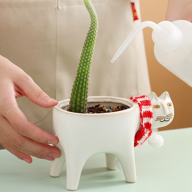 Desktop Cute Ceramic Cat Cactus Flower Pot