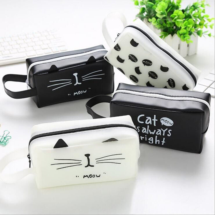 Boy and girl cat pencil bag Student large capacity cat head stationery storage bag Simple silicone pen case