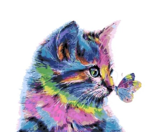 Colorful cat and butterfly oil painting