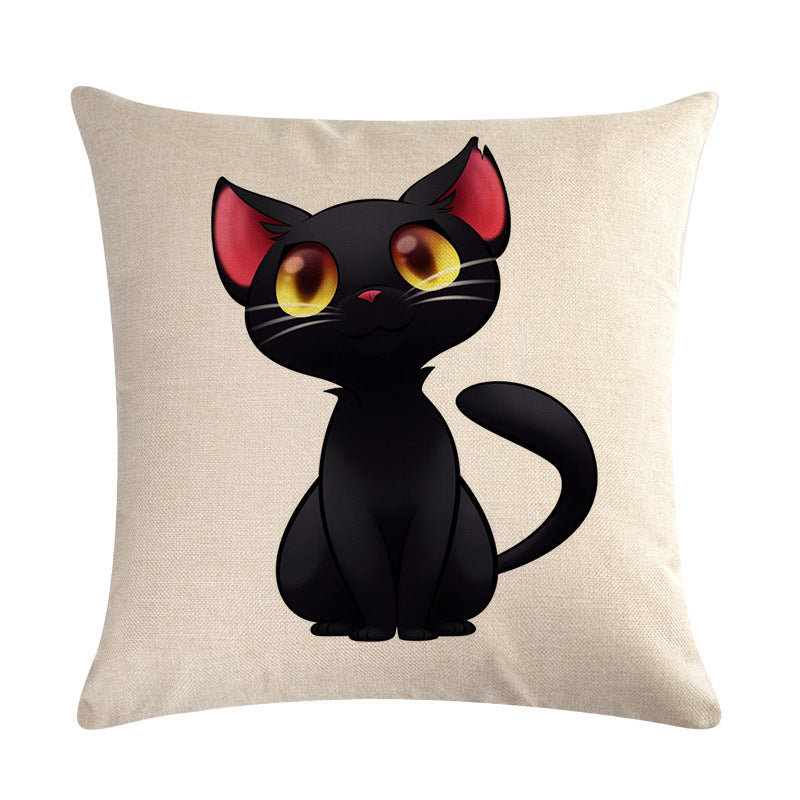 Little black cat series linen pillowcase