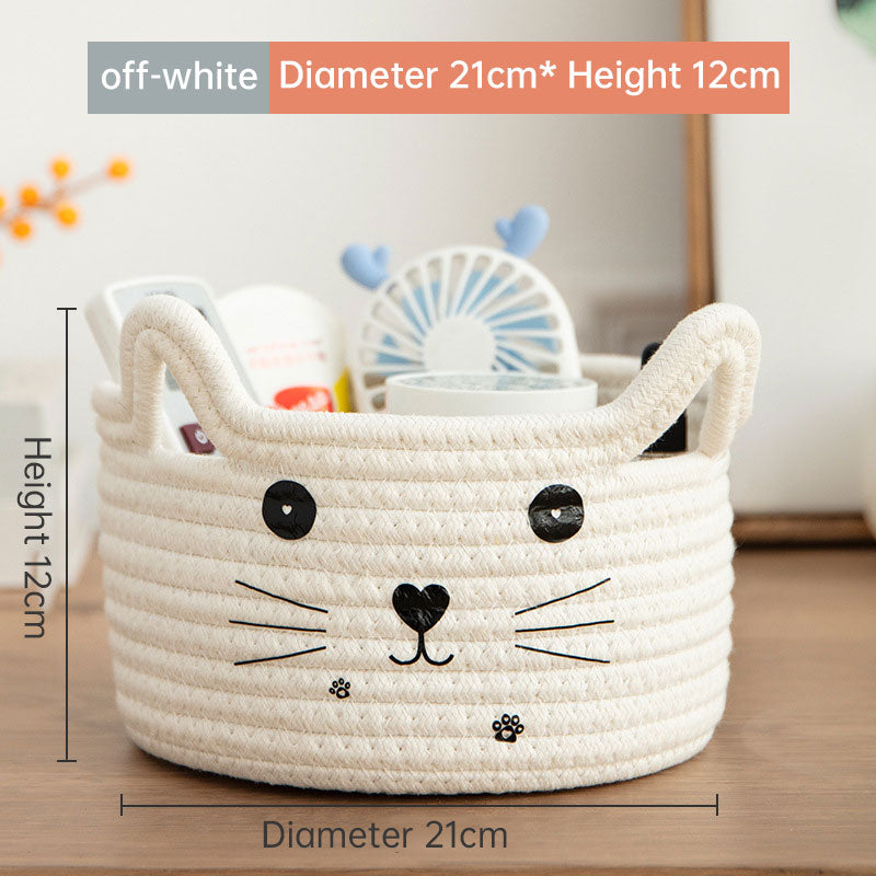 Handwoven Cotton Rope Storage Basket Dirty Clothes Basket Frame Storage Clothes Toy Folding Frame Cat Ear Basket