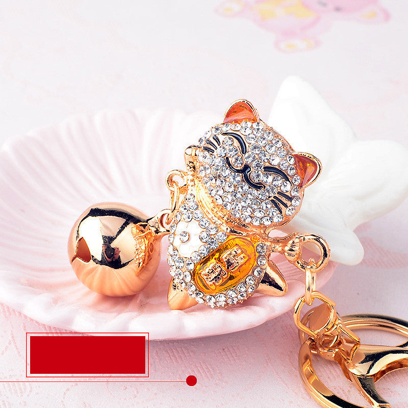 Diamond-studded Creative Bell Lucky Cat Keychain Pendant