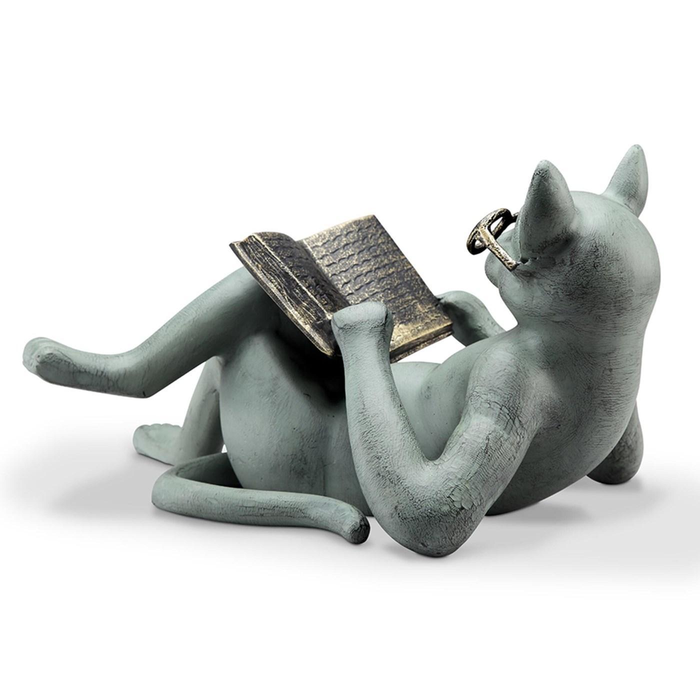 Garden Resin Craft Sculpture Literature Cat Reading Book