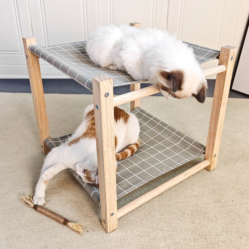 Pet Camp Bed Solid Wood Double Layer Cat Hammock Upper And Lower Bunk Removable And Washable