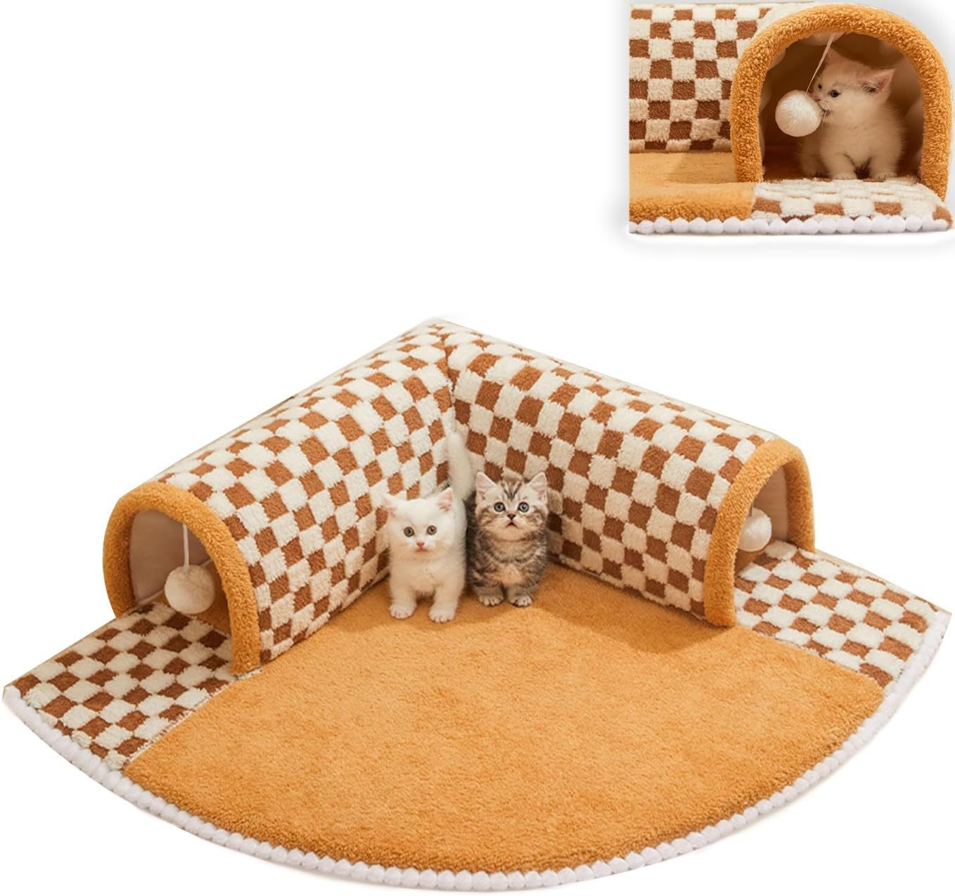 Funny Plush Plaid Cat Tunnel Cat Bed Cat Tunnel Bed With Central Mat Plush Plaid Tunnel Cat Bed Zipper Cat Tunnel For Indoor Cats