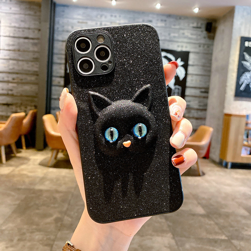 Glitter Three-dimensional Cat Phone Case Simple And Anti-fall All-inclusive