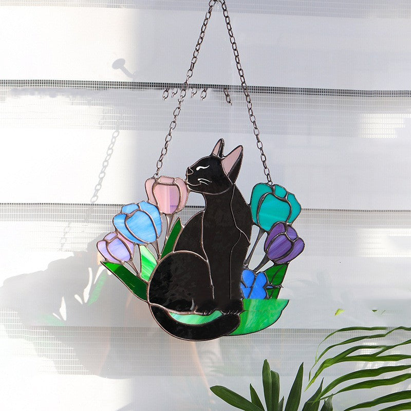 Suncatcher Cat In Flowers Window Hangins