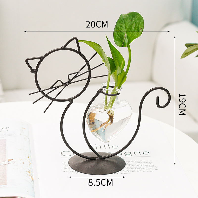 Simple Cat Iron Flower Hydroponic Vase