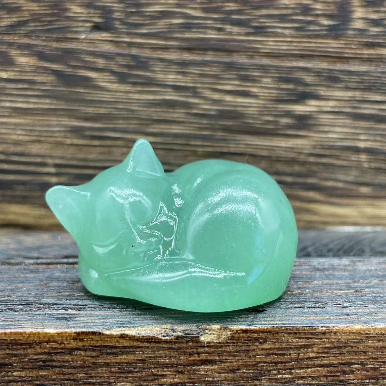 Half Gemstone Carved Sleeping Cat