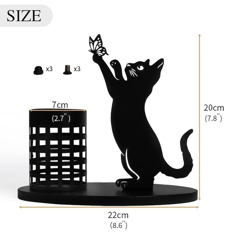 Black Metal Cat Squirrel Pen Holder