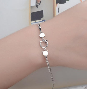 Lovely Cat Head Trendy Silver Color Charm Box Chain Bracelets & Bangles For Women Fashion Jewelry gift