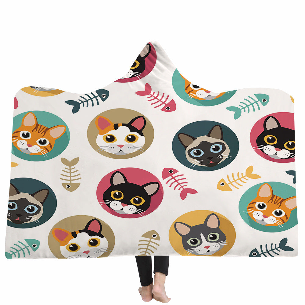 Cute cat with hood digital printing blanket