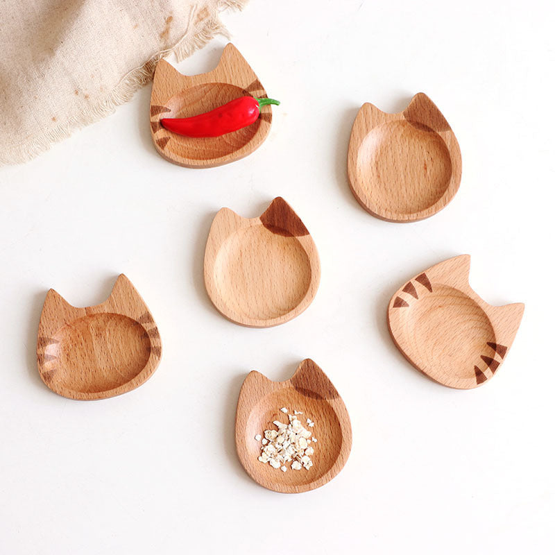 Cat solid wood dish