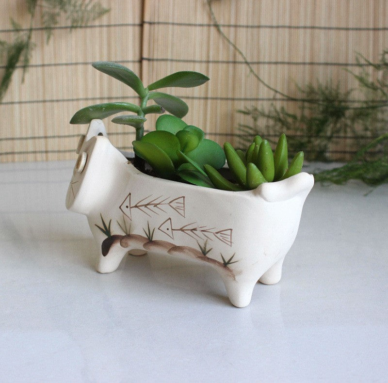 Stoneware Cat Succulent Flower Pot Ceramic