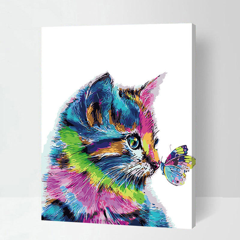 Colorful cat and butterfly oil painting