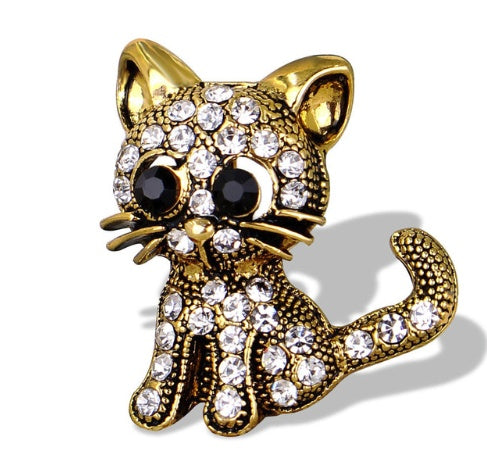 Lively Pride Cat Brooch for Party Shell Metal Crown Blue Crystal Enamel Pin Black Animal Brooch for Women Jewelry Accessories