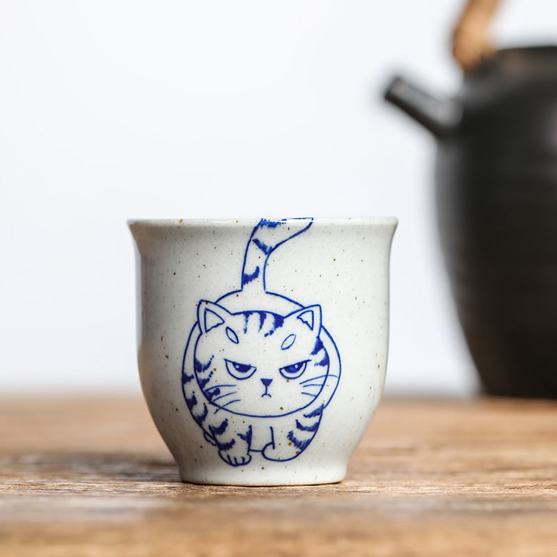 Jingdezhen Blue And White Cute Cat Tea Cup